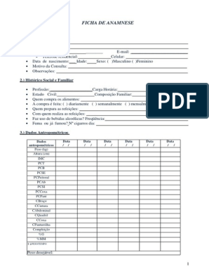 Ficha de Anamnese Nutricional Nutrir, PDF, Alimentos