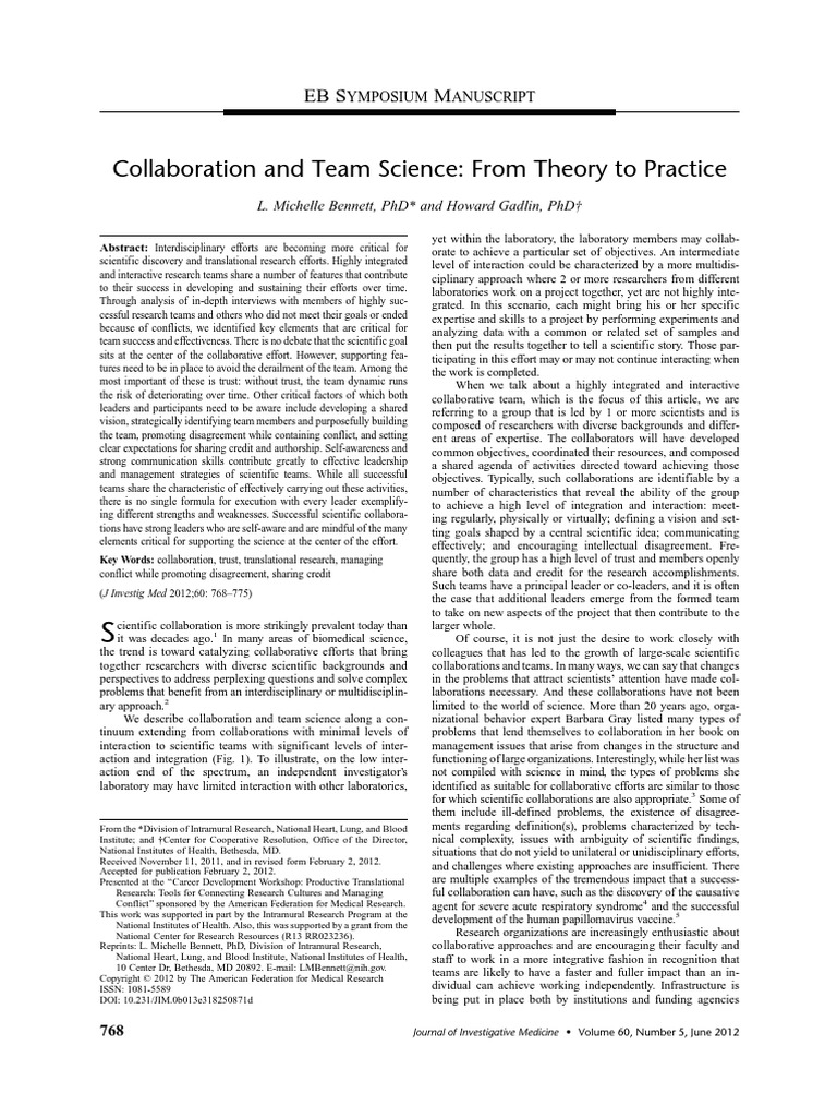 Collaboration and Team Science From Theory and Practice PDF