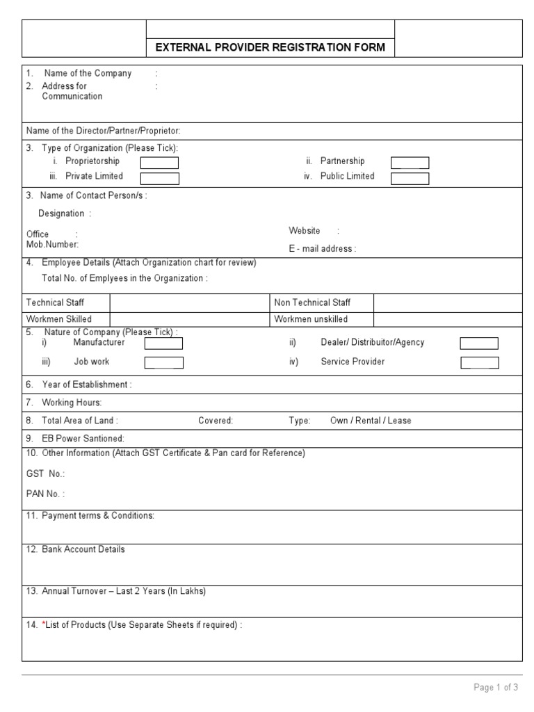External Provider Registration Form | PDF | Sole Proprietorship | Economies