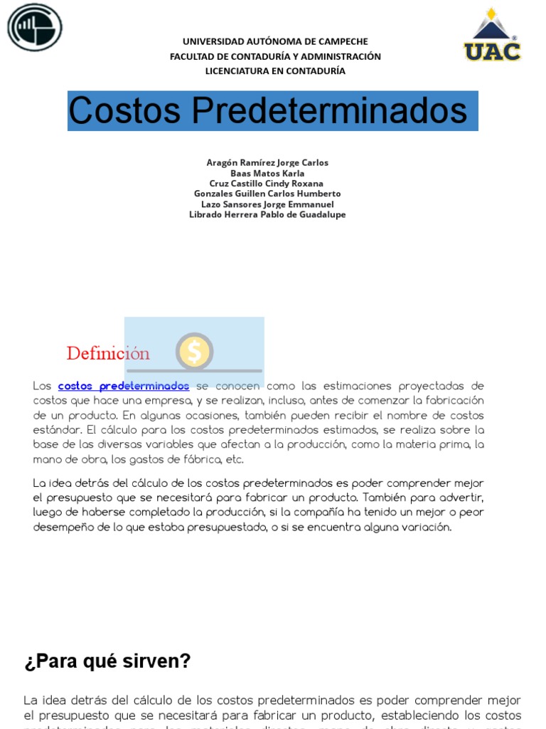 Costos Predeterminados | PDF | Presupuesto | Costo