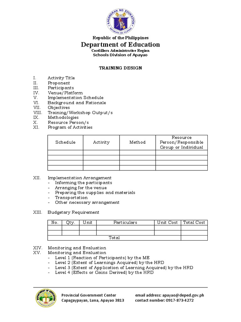 Apayao Training Design Document | PDF | Business
