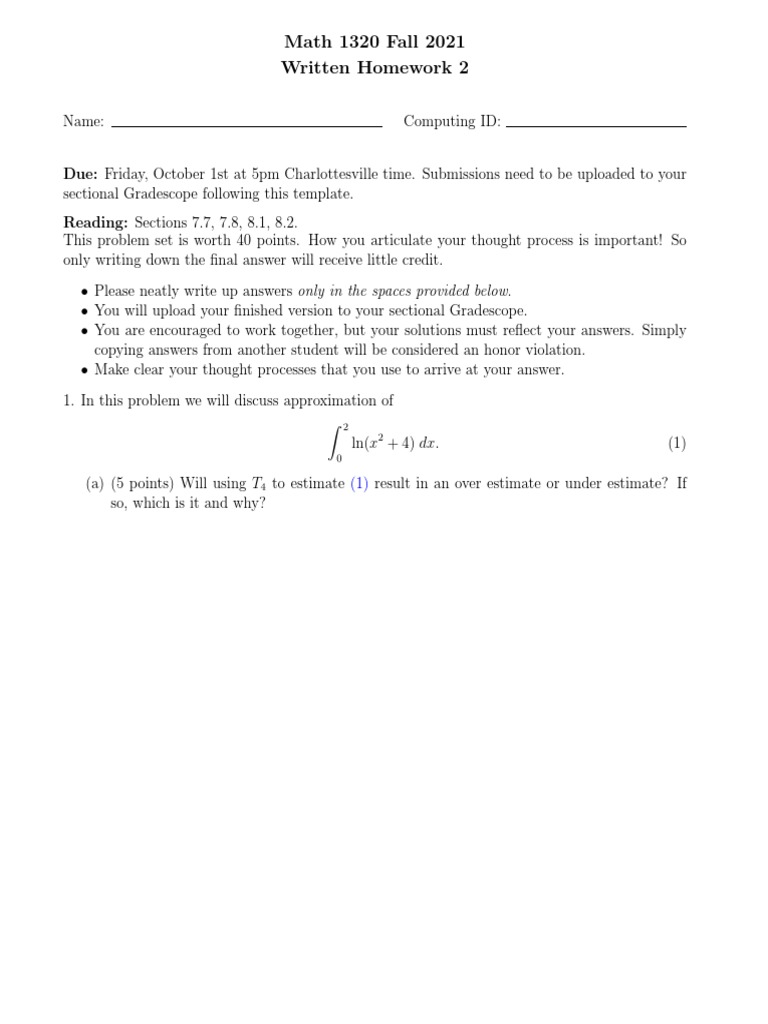 Calculus 2 Written Homework Practice | PDF
