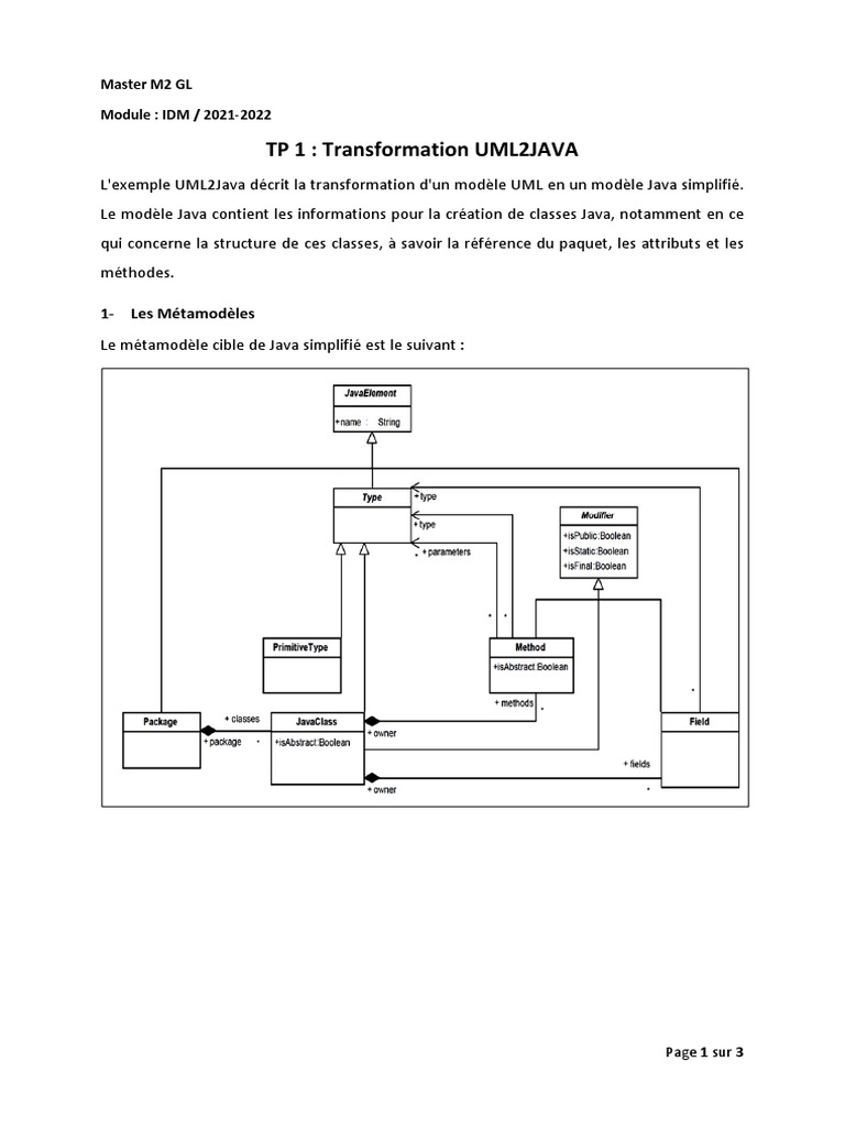 Transformation UML en Java Simplifié | PDF | Java (Langage de ...