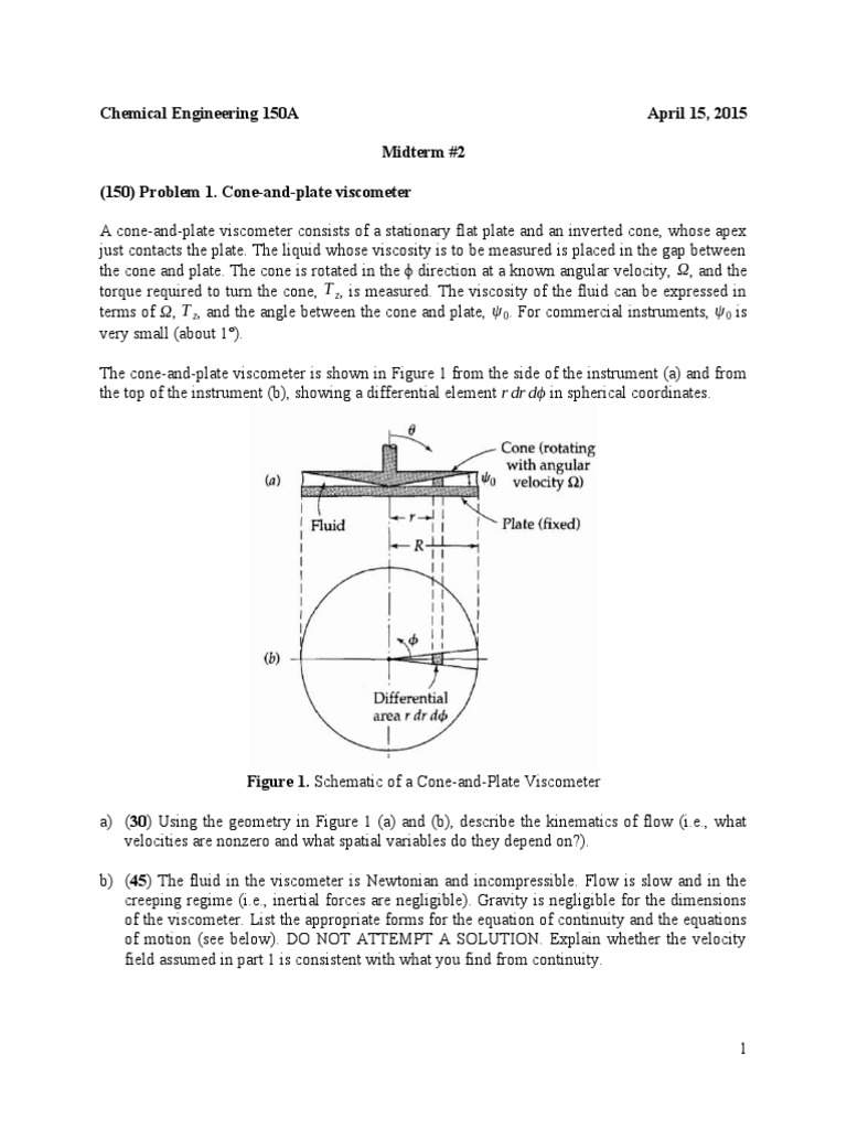 Chemical Engineering 150A April 15, 2015 Midterm 2 (150) Problem 1