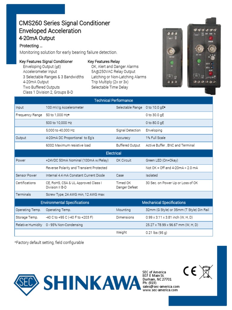 CMS260 Series Signal Conditioner Enveloped Acceleration: 4-20ma Output ...