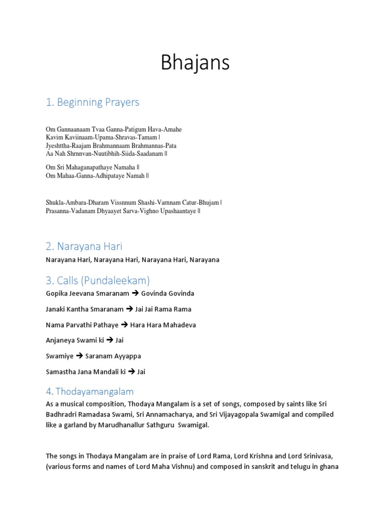 Bhajans: 1. Beginning Prayers | PDF | Krishna | Hinduism