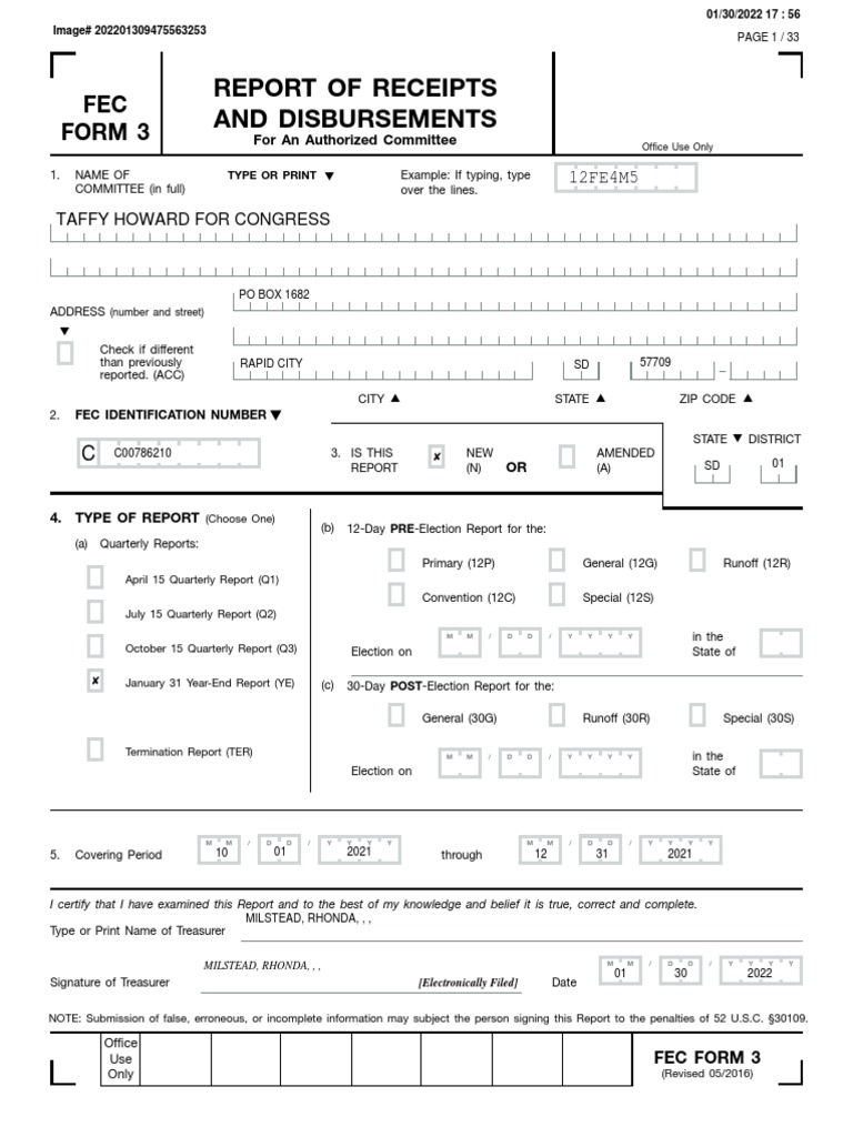 Taffy Howard 2021 EOY FEC Report PDF Political Action Committee