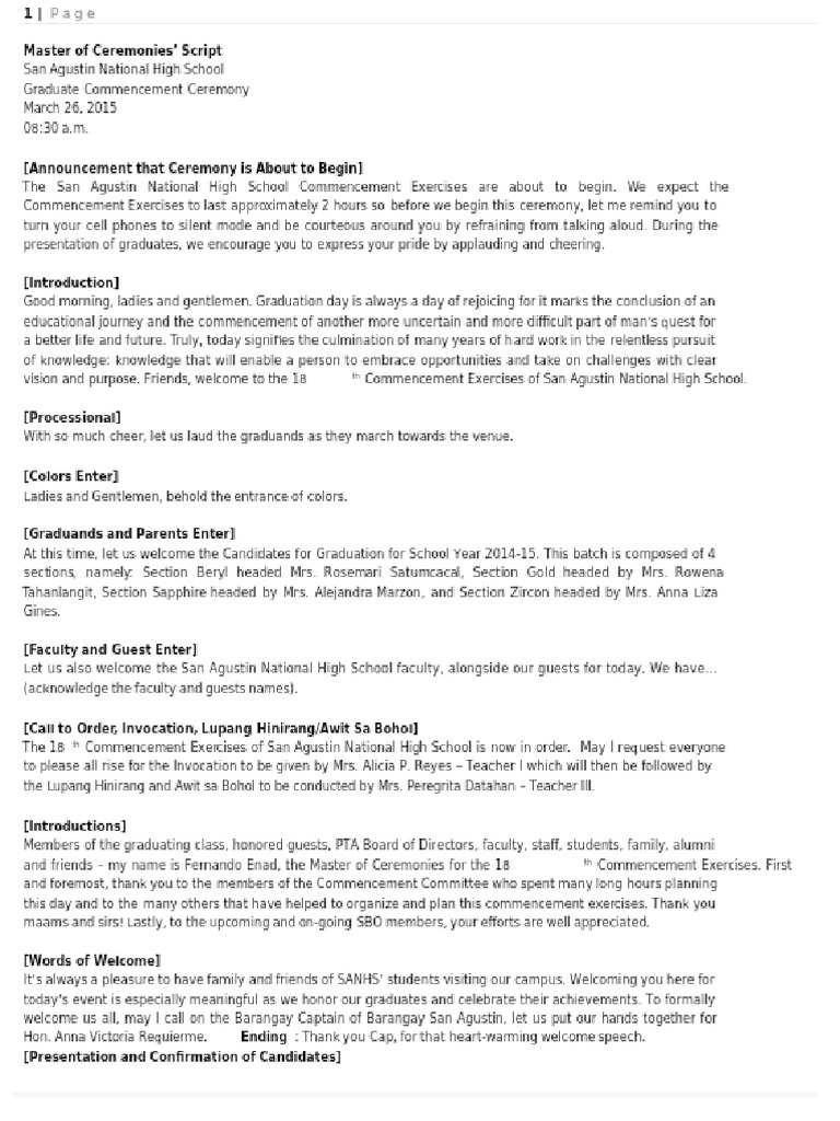 Script For Graduation | PDF
