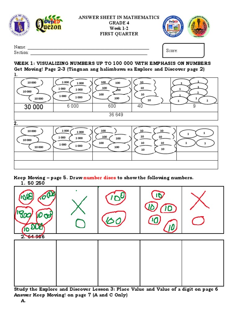 Grade 4 Math Answer Sheet | PDF | Mathematics
