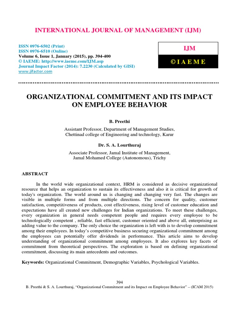 Organizational Commitment and Its Impact On Employee Behavior | PDF ...