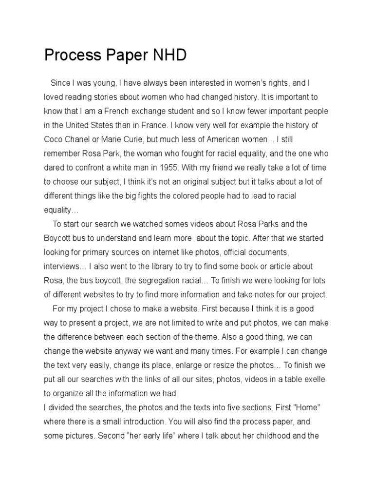 Process Paper NHD PDF Rosa Parks