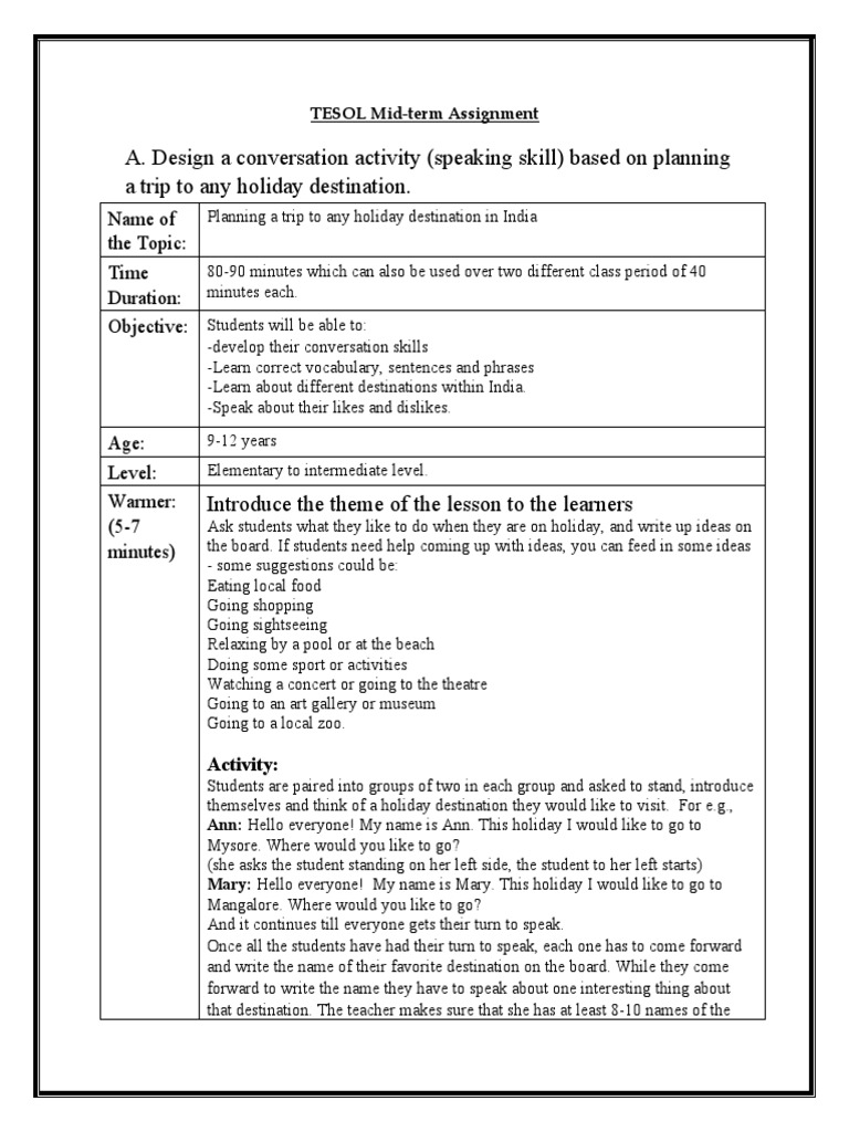 TESOL 120 Hours Mid Term Assignment | PDF | English Language | English ...