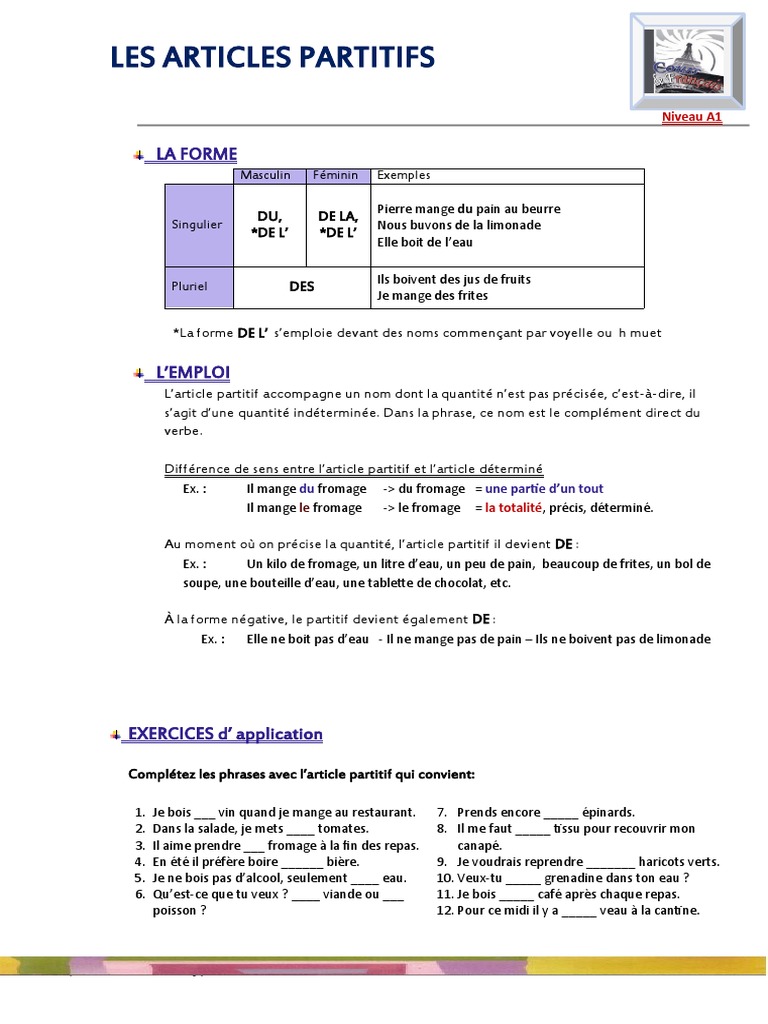 Articles Partitifs FRENCH CLASS | PDF | Cuisine | Cuisine