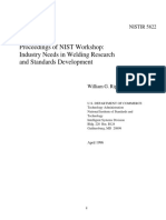 Proceedings of NIST Workshop: Industry Needs in Welding Research and Standards Development