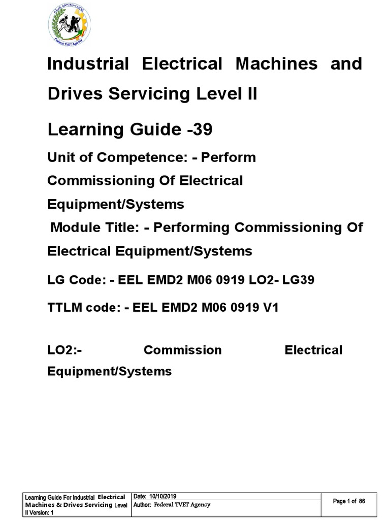 Industrial Electrical Machines and Drives Servicing Level II Learning
