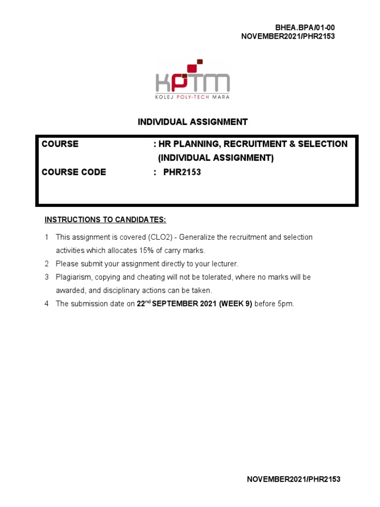 Instruction of Individual Assignment | PDF | Recruitment | Human ...