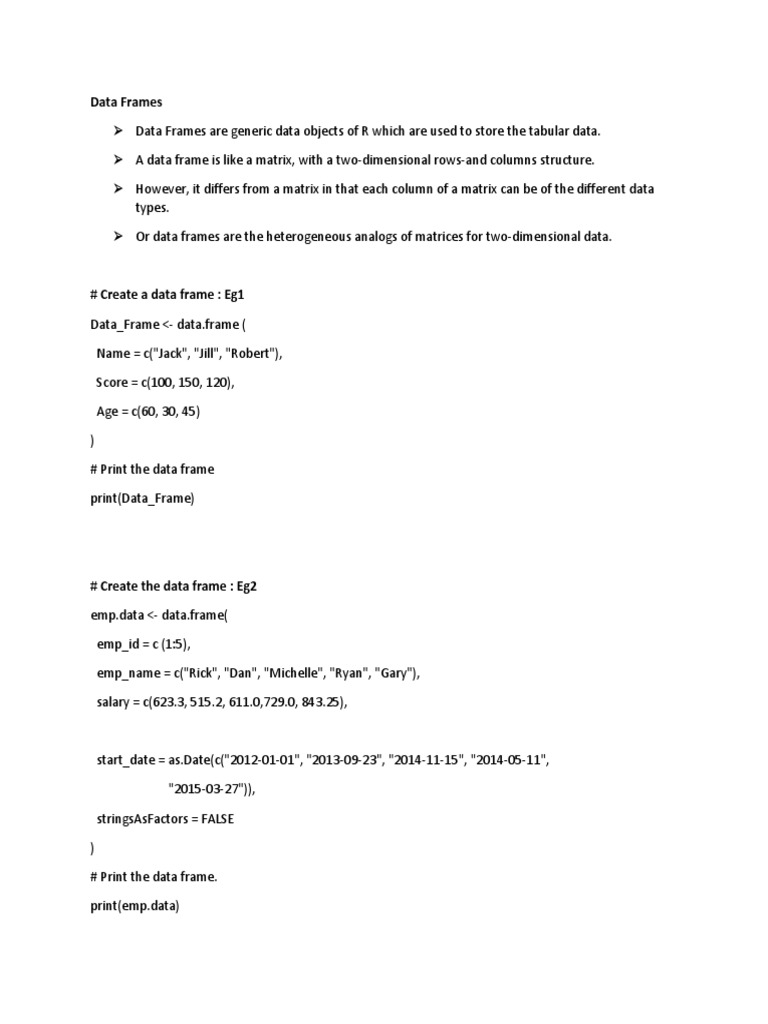 An InDepth Guide to Working with Data Frames in R PDF Matrix