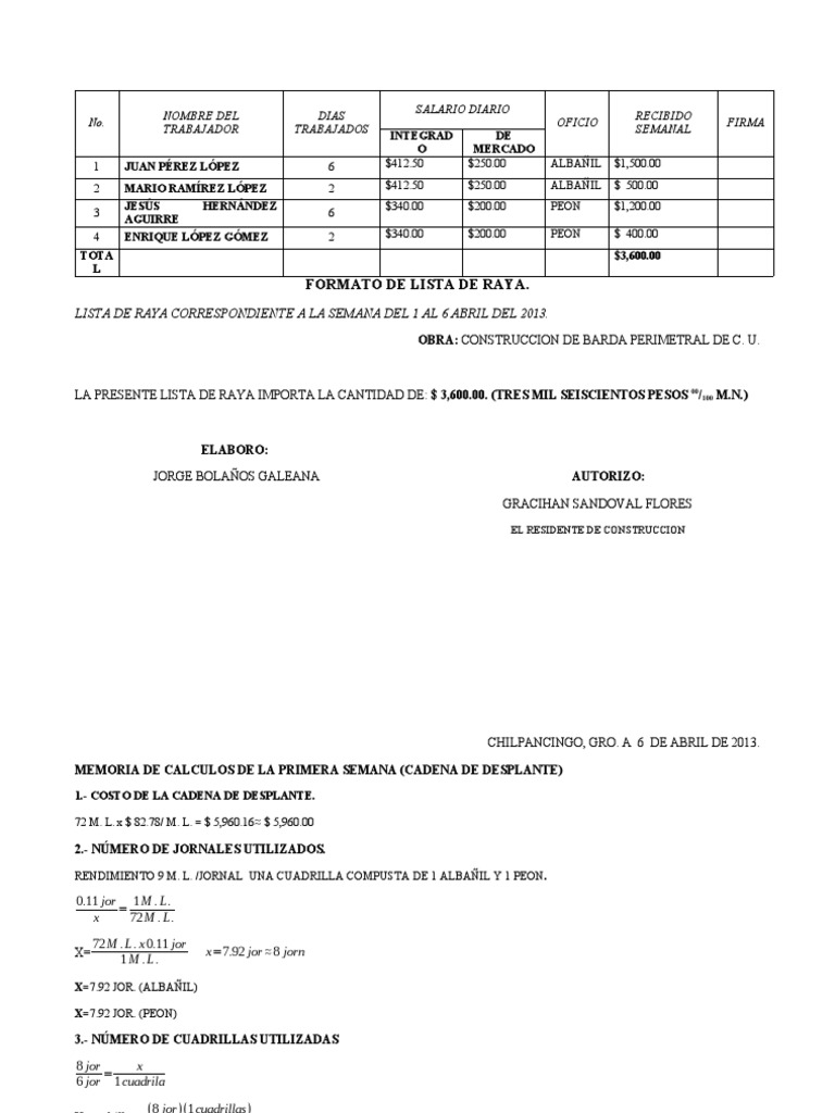 Vdocuments - MX Formato de La Lista de Raya Terminado | PDF