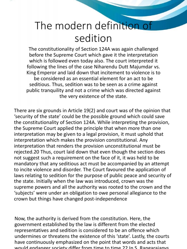 The Modern Definition of Sedition PDF Criminal Law Constitutional Law