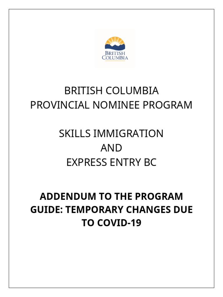 BC PNP Skills Immigration Addendum | PDF | Employment