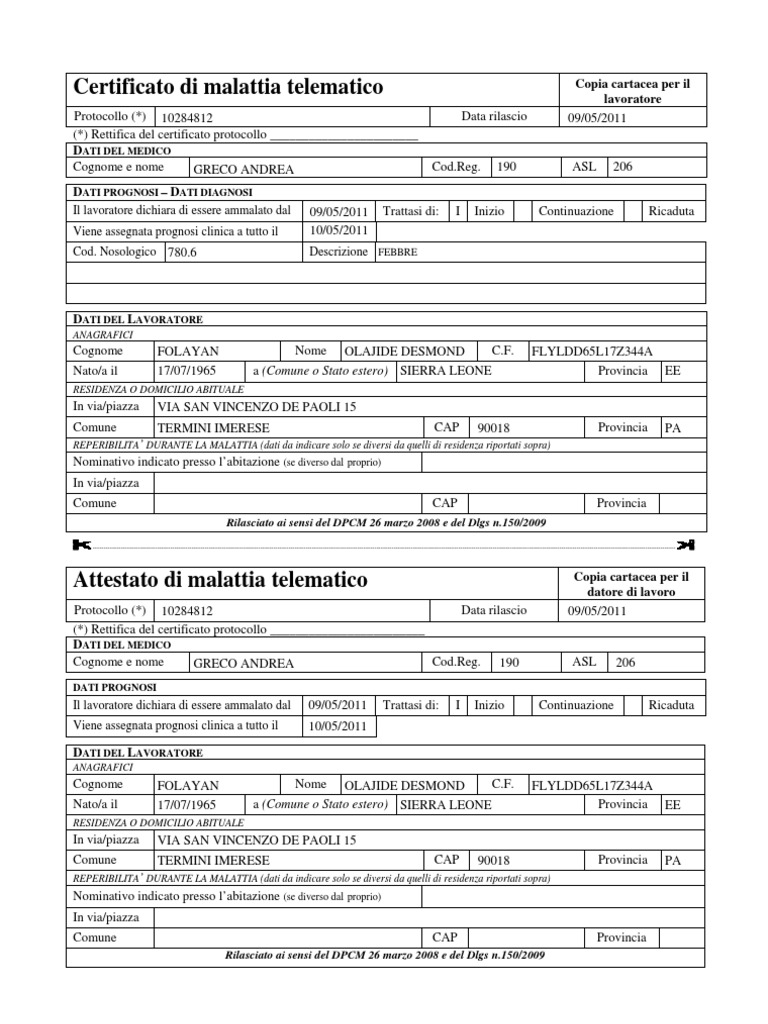 certificato di malattia telematico copia cartacea per il lavoratore pdf