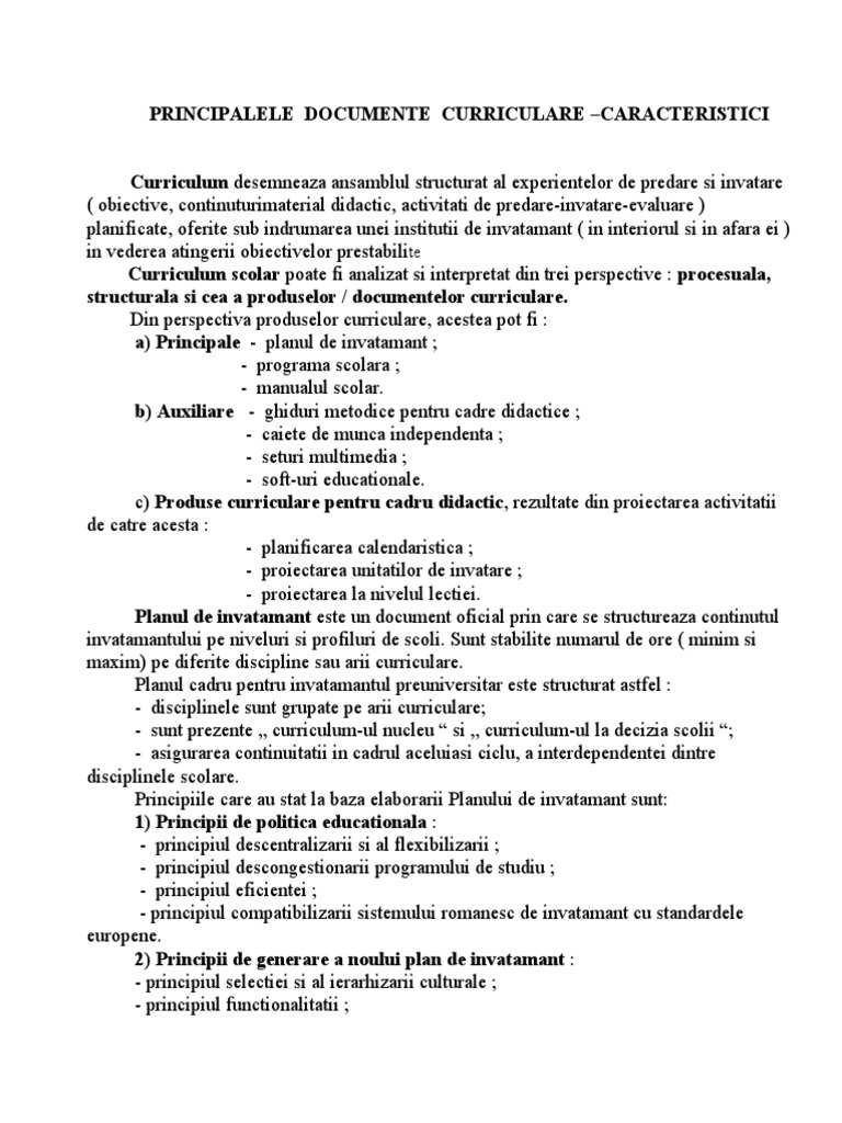 Principalele Documente Curriculare | PDF