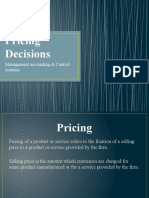 Product Pricing Decisions: Management Accounting & Control Systems