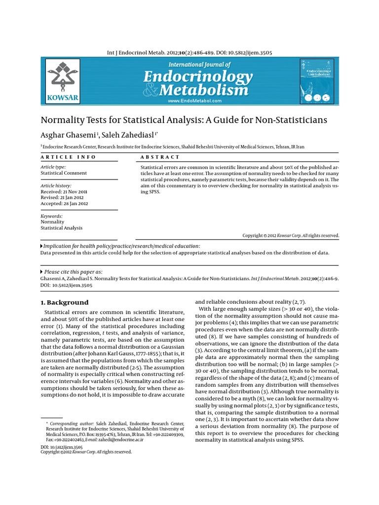 Endocrinology Metabolism: Normality Tests For Statistical Analysis: A ...