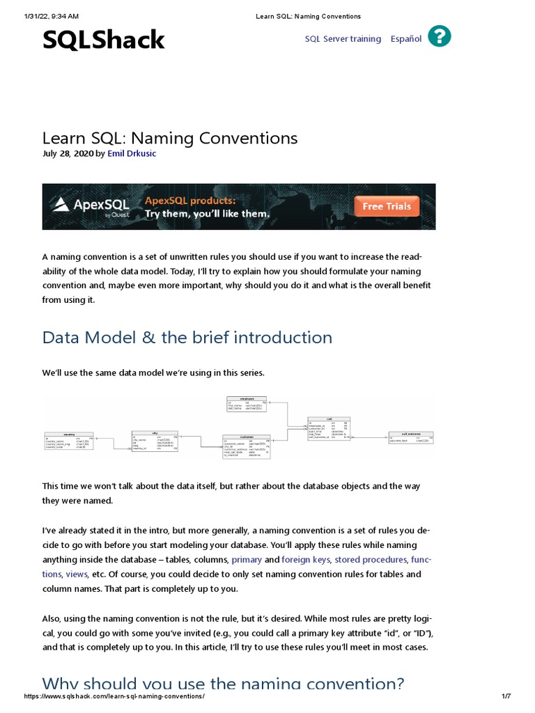Sqlshack: Learn SQL: Naming Conventions | PDF | Databases | Sql