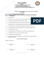 Checklist of Documents To Be Submitted by Applicant Teacher