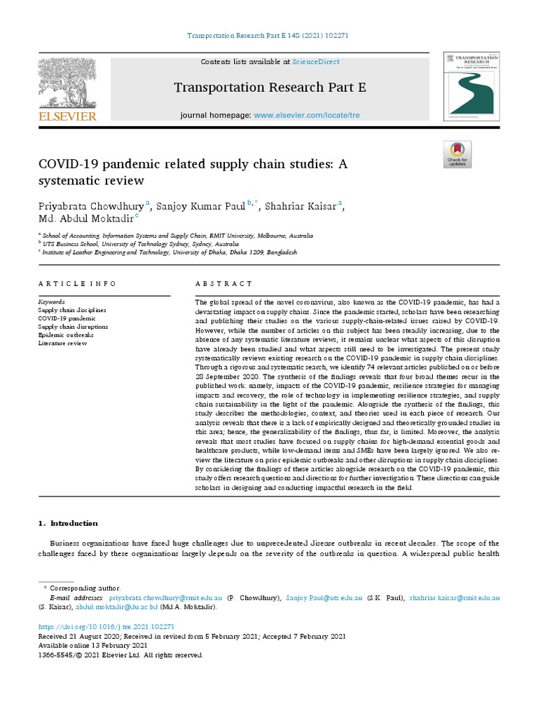 COVID 19 Pandemic Related Supply CH - 2021 - Transportation Research ...