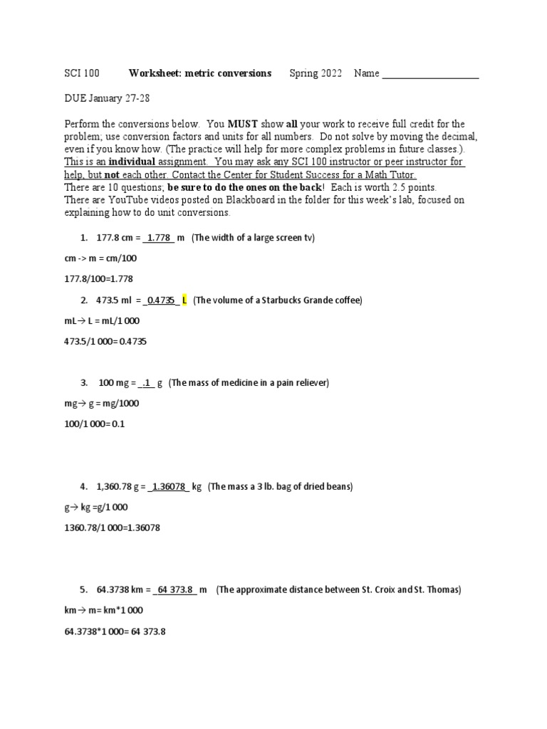 Metric Conversion Worksheet | PDF | Teaching Methods & Materials ...