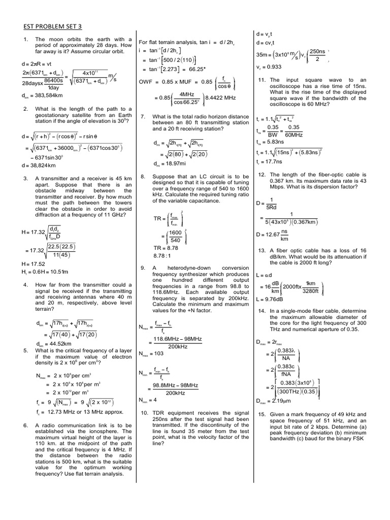 Problem Set on Communication Systems Calculations | PDF | Frequency ...