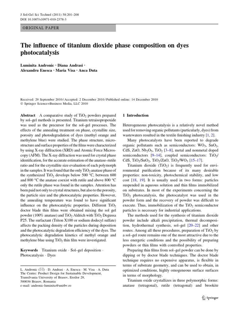 Titanium Dioxide Phases in Dye Photocatalysis | PDF | Titanium Dioxide ...