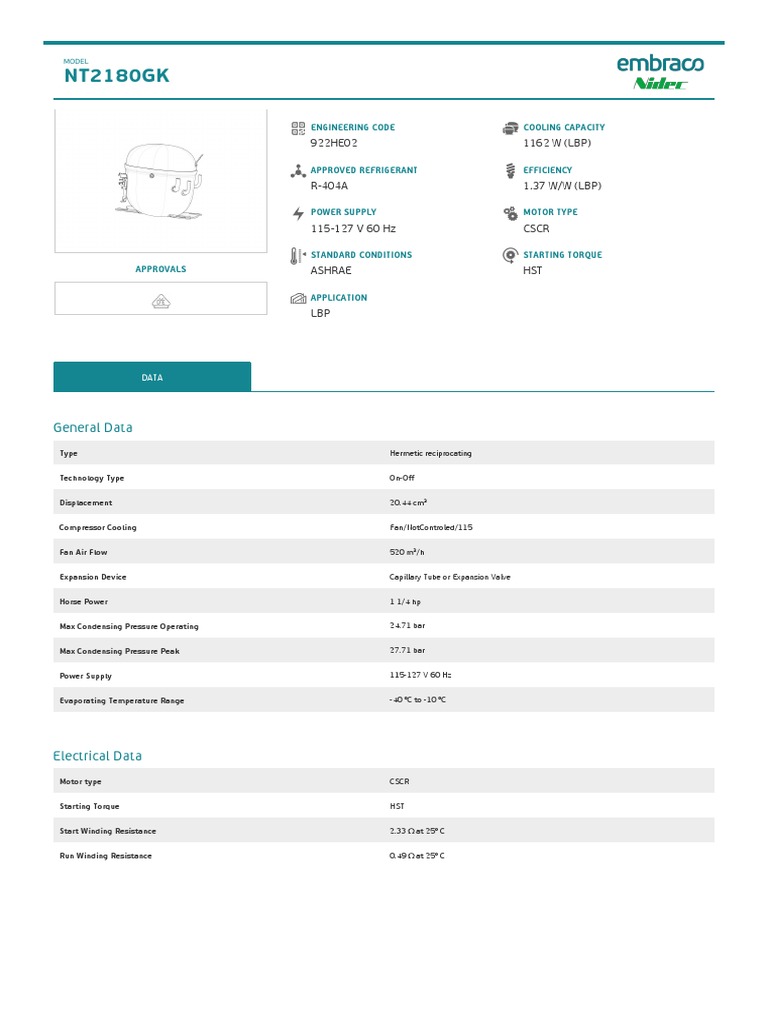 Compressor NT2180GK (LBP) Datasheet PDF Engineering