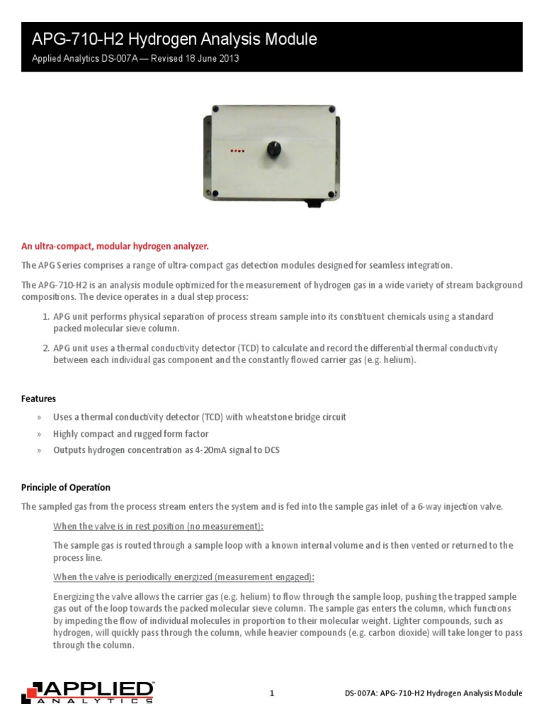 APG-710-H2 Hydrogen Analysis Module: Applied | PDF | Gases | Materials