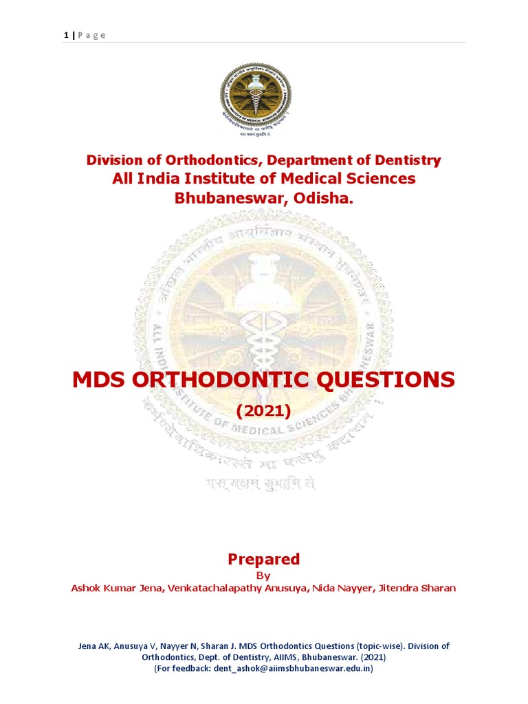 MDS Orthodontics Question Bank PDF Orthodontics Dentistry Branches
