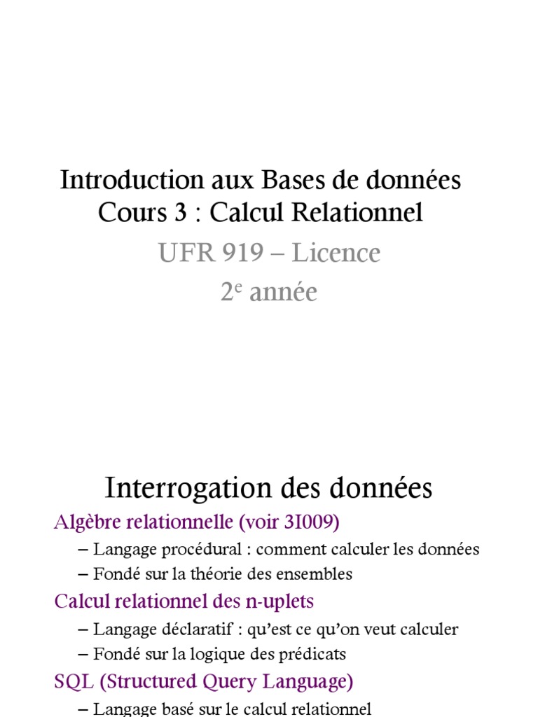 Introduction au Calcul Relationnel | PDF | Logique | Base de données ...
