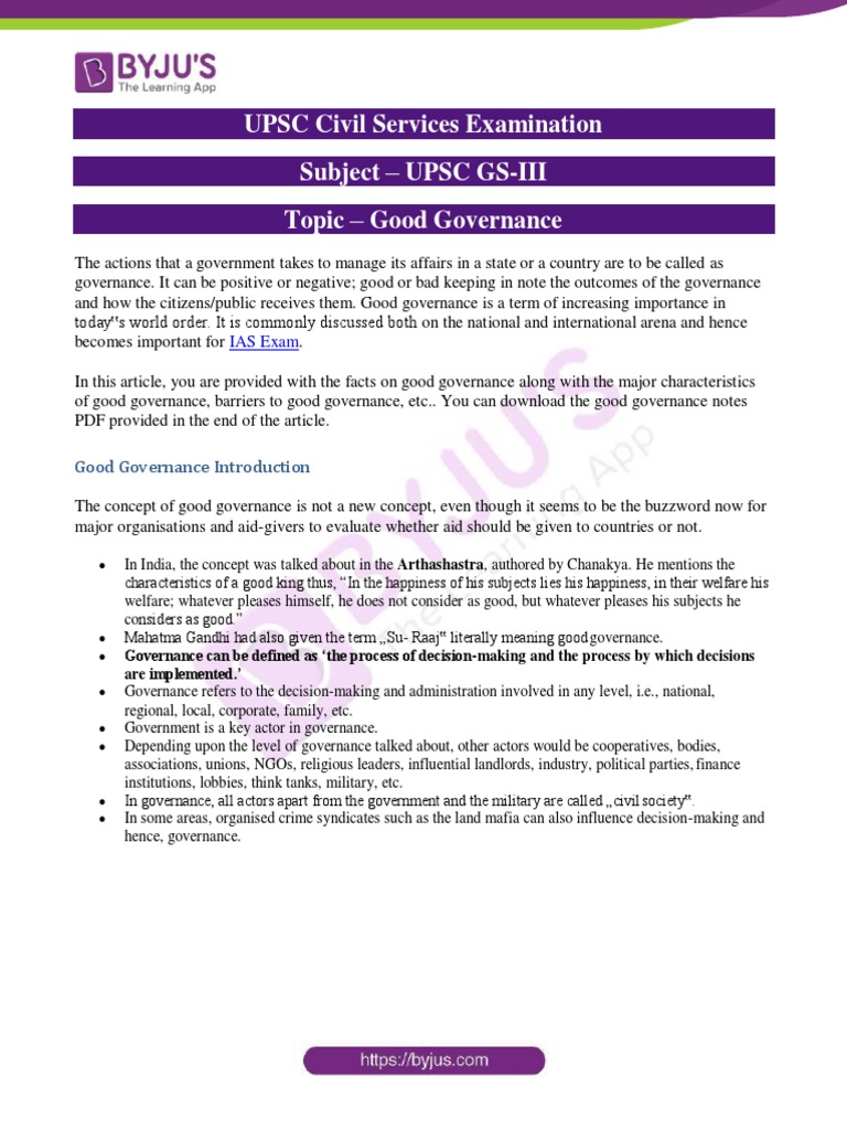 Good Governance UPSC Notes | PDF | Governance | Good Governance