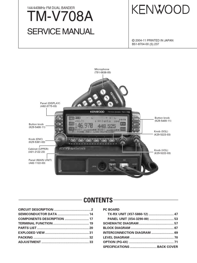 Kenwood TM-V708A - Service Manual | PDF | Amplifier | Radio