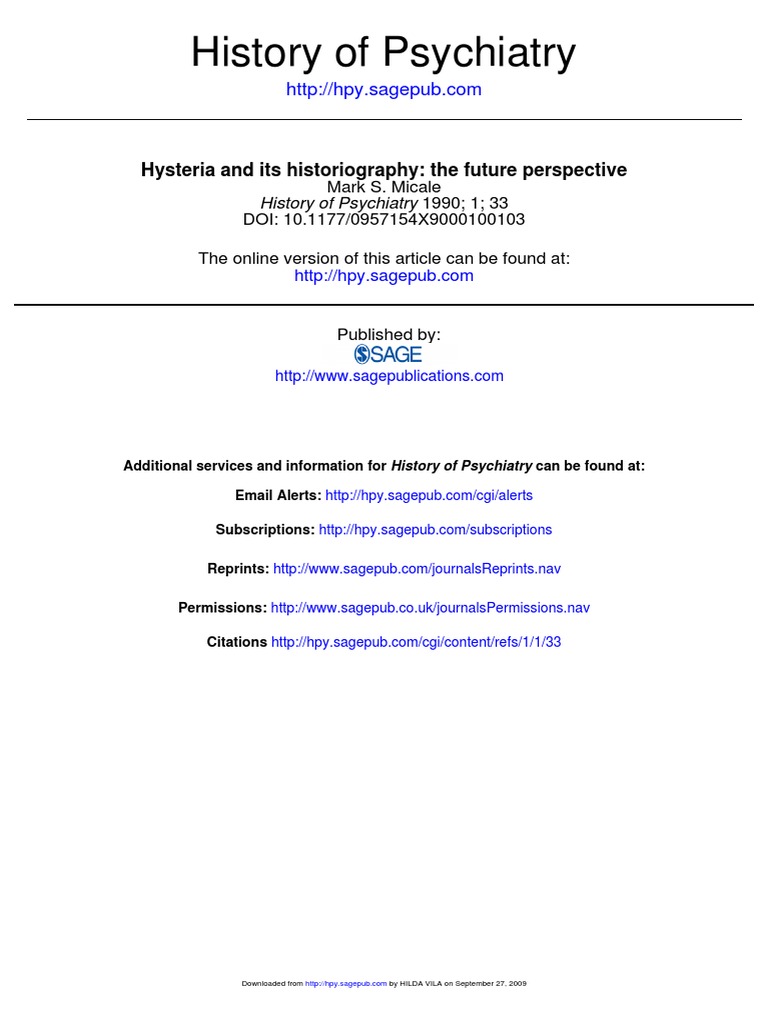Hysteria and Its Historiography PDF Psychiatry Hysteria