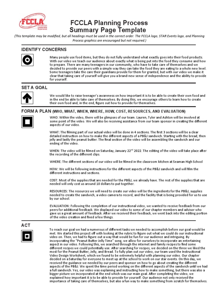 Planning Process Summary Page Template | PDF | Foods | Adolescence