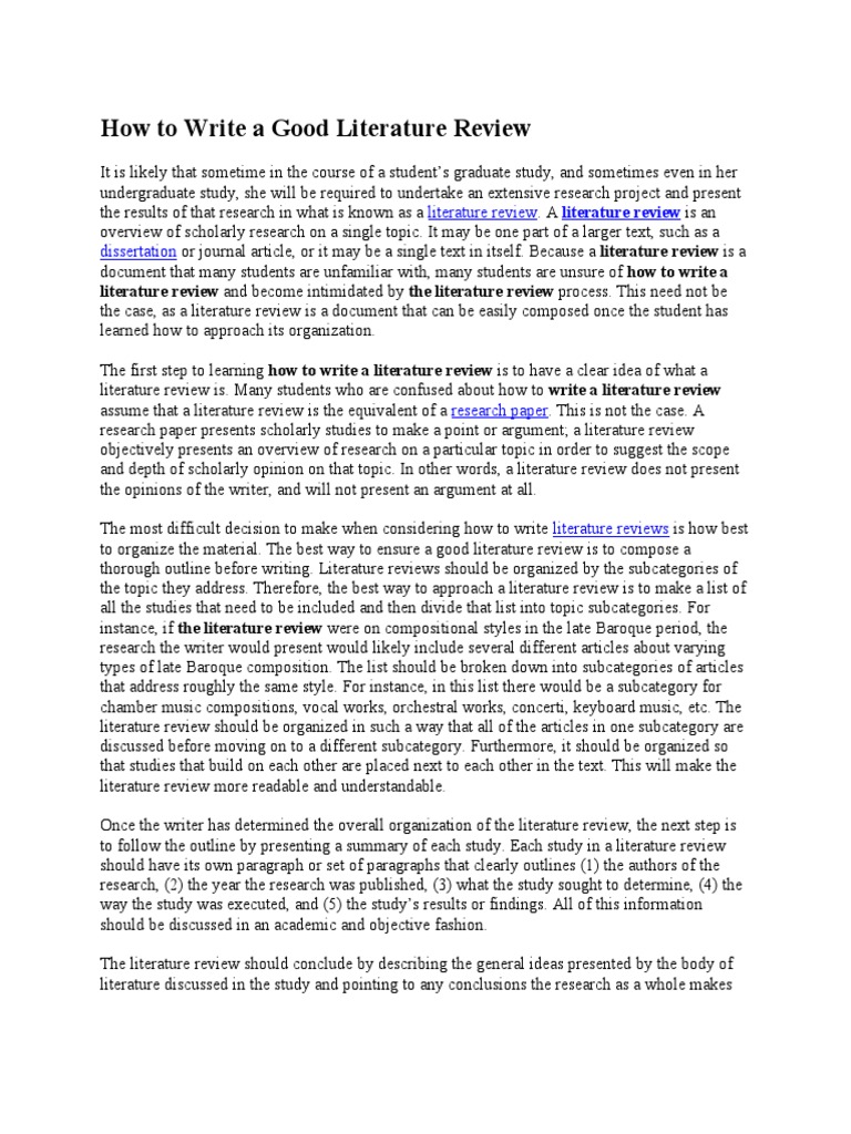How To Write A Good Literature Review PDF Statistics Literature