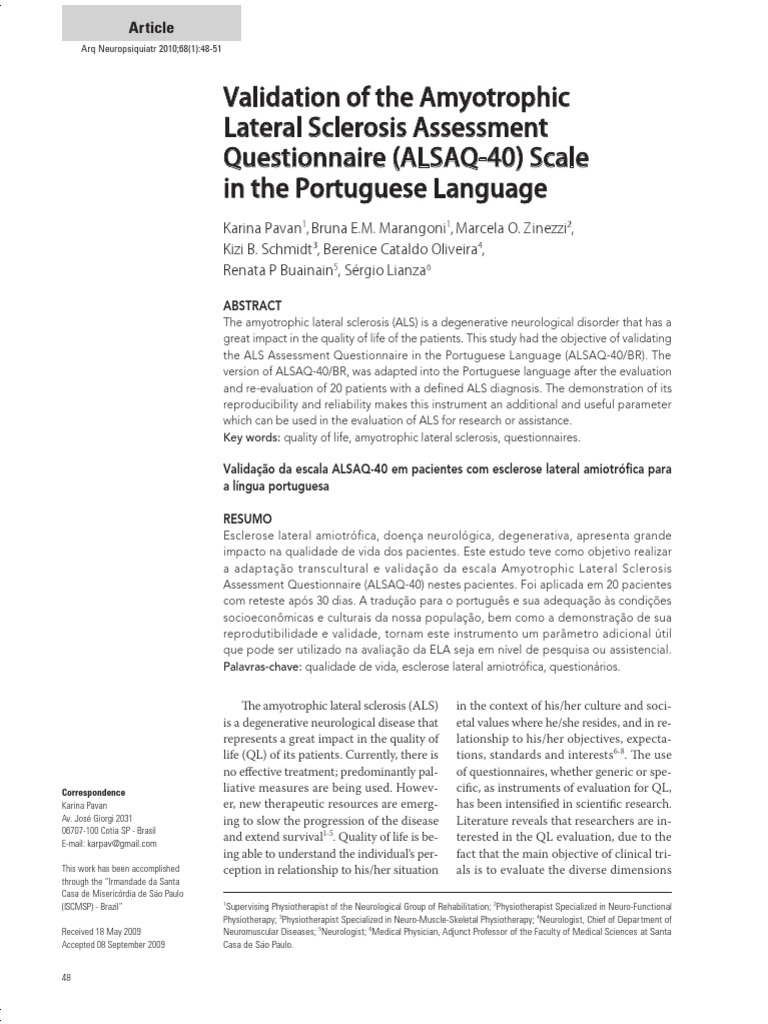 Validation of The Amyotrophic Lateral Sclerosis Assessment ...
