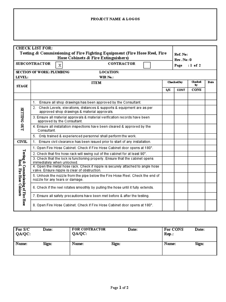 Fire Fighting Equipment Commissioning Checklist | PDF | Tools ...