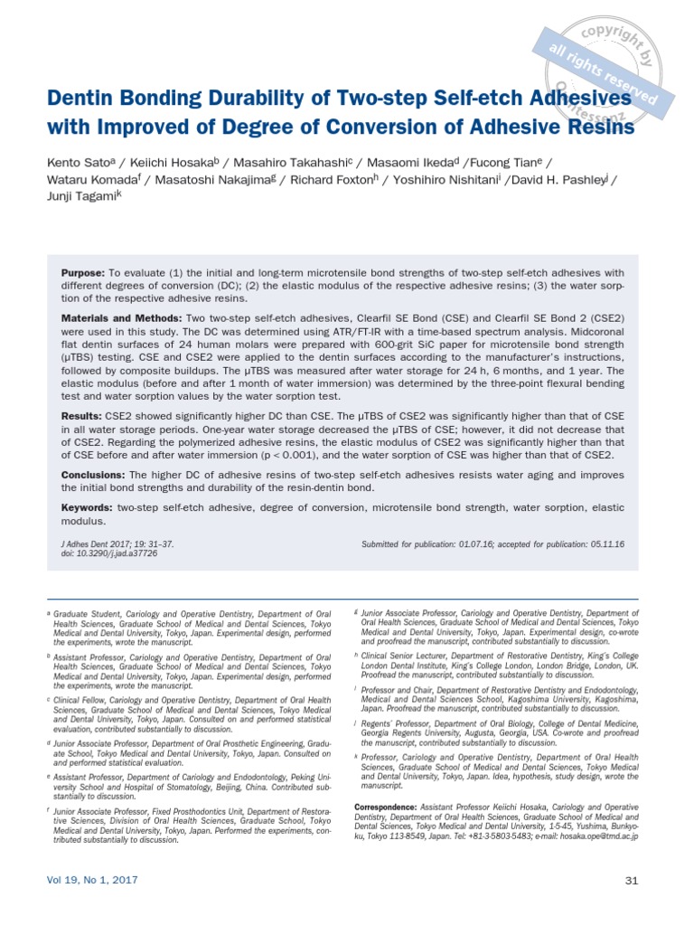 2017 Sato Dentin Bonding Durability of TwoStep SelfEtch Adhesives