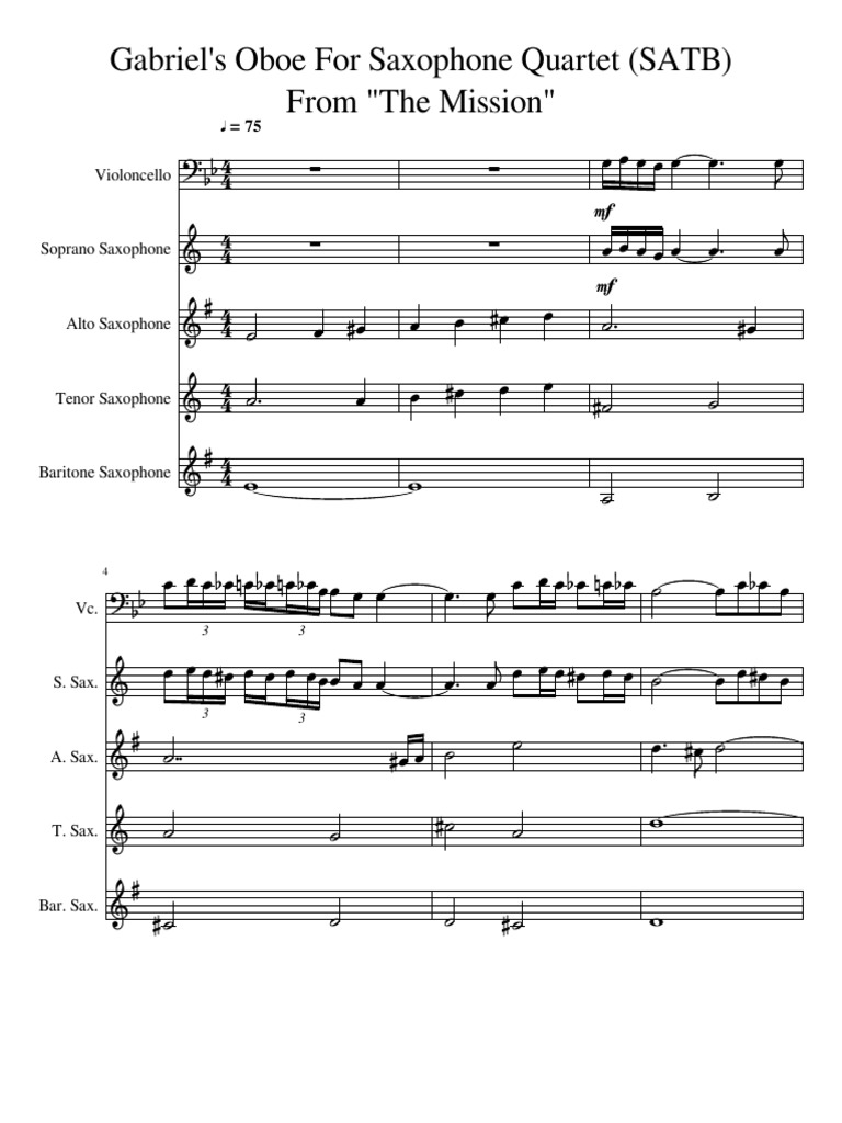 Gabriel's Oboe Sax Quartet PDF Quartet Saxophone