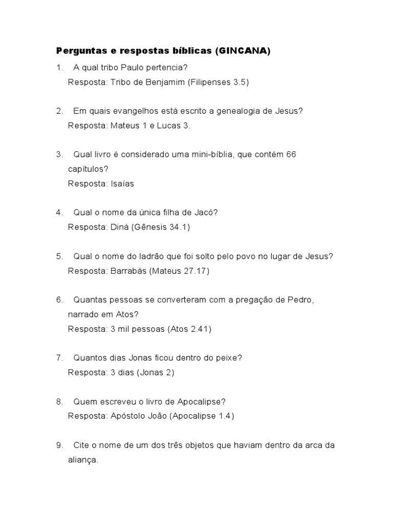 150 Perguntas Bíblicas  Nível Fácil - Respostas Bíblicas