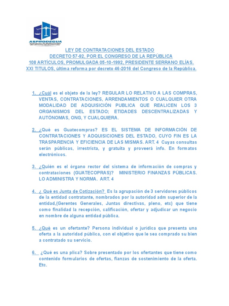 Aspectos Importantes de Ley de Compras y Contrataciones | PDF
