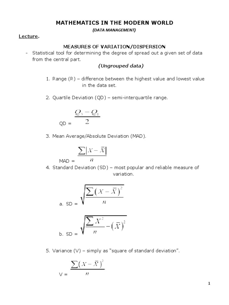 Measures of Variation in Statistics | PDF | Coefficient Of Variation ...
